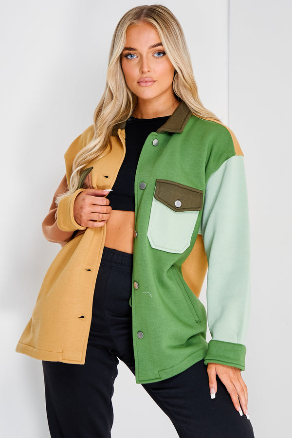 lasula Darcy Beige and Sage Multi Colour Block Oversized Shacket