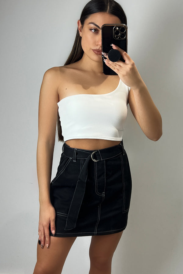 Lasula Eliana Black Contrast Stitch Utility Cargo Mini Skirt