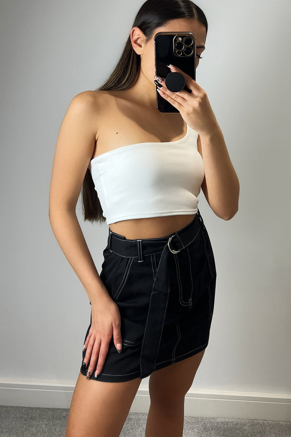 lasula Eliana Black Contrast Stitch Utility Cargo Mini Skirt