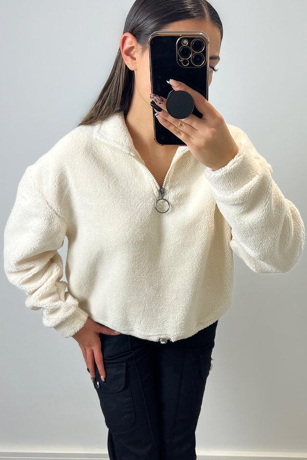 Lasula Enya Cream Half Zip High Neck Teddy Borg Sweatshirt