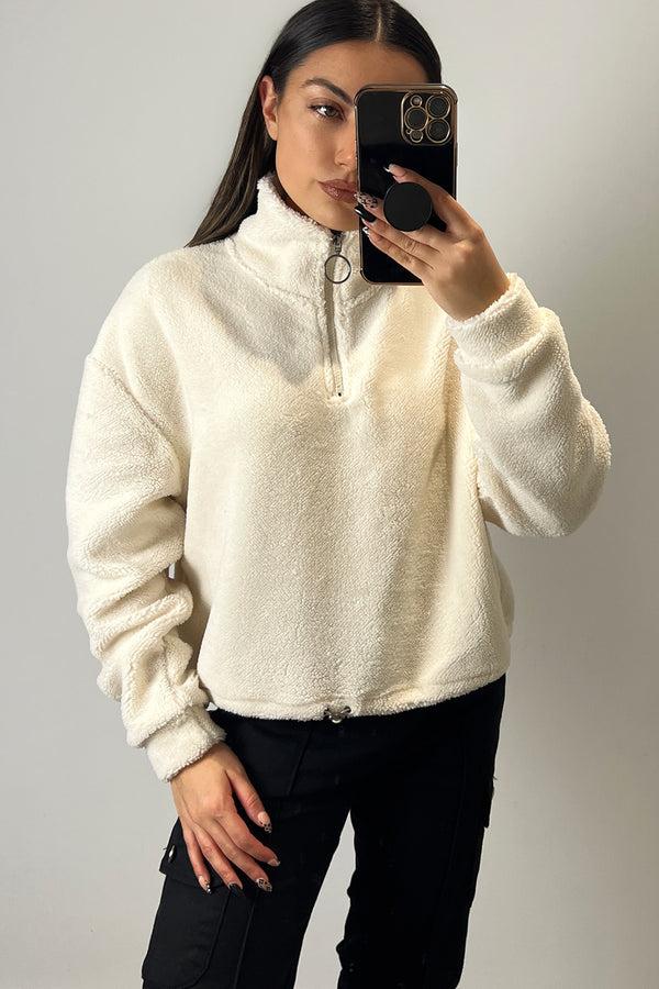 Lasula Enya Cream Half Zip High Neck Teddy Borg Sweatshirt