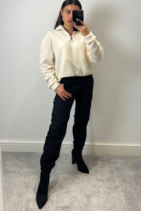 lasula Enya Cream Half Zip High Neck Teddy Borg Sweatshirt