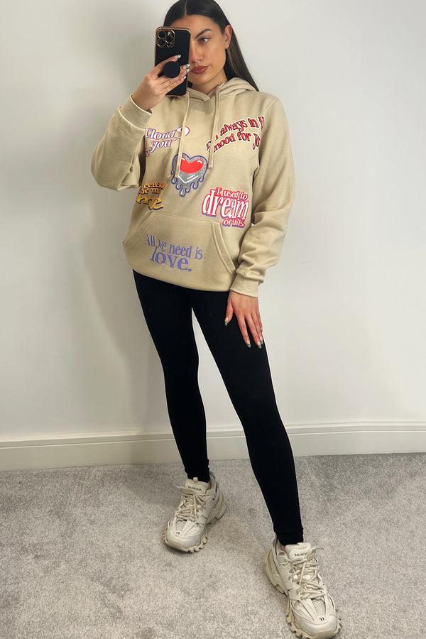Lasula Farrah Beige All We Need Is Love Slogan Oversized Hoodie