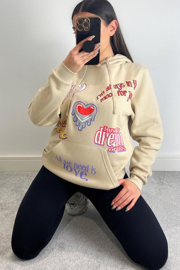Lasula Farrah Beige All We Need Is Love Slogan Oversized Hoodie
