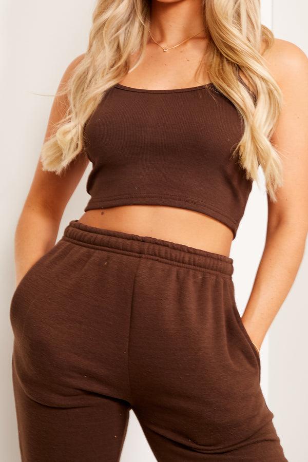Lasula Gabriella Chocolate Brown Ribbed Vest Crop Top