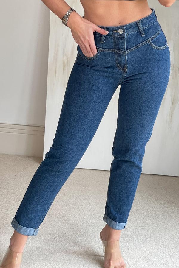 lasula Jessica Blue Turn Up Seam Detail Denim Jeans