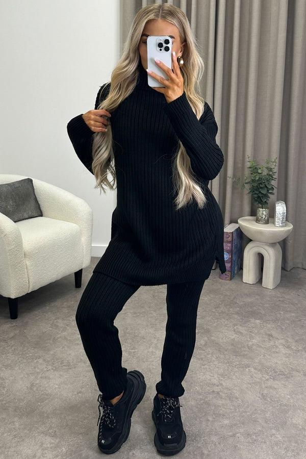 Lasula Juniper Black Oversized Roll Neck Knitted Co-Ord