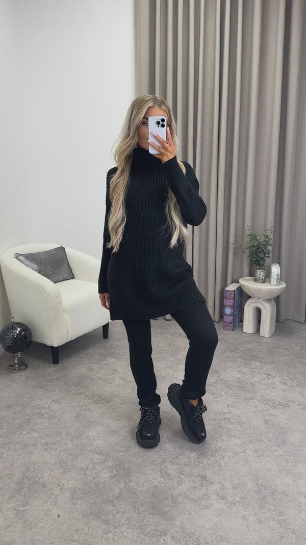 Lasula Juniper Black Oversized Roll Neck Knitted Co-Ord