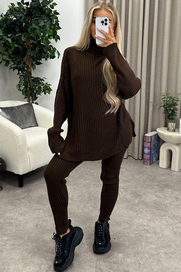 Lasula Juniper Chocolate Brown Oversized Roll Neck Co-Ord