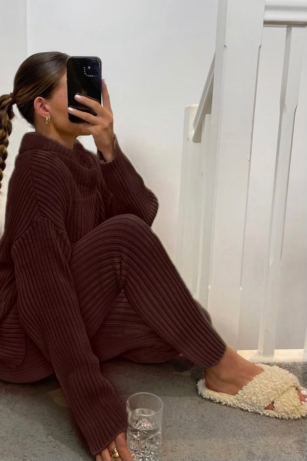 lasula Juniper Chocolate Brown Oversized Roll Neck Co-Ord