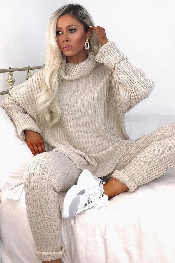 Lasula Juniper Stone Oversized Roll Neck Knitted Co-Ord