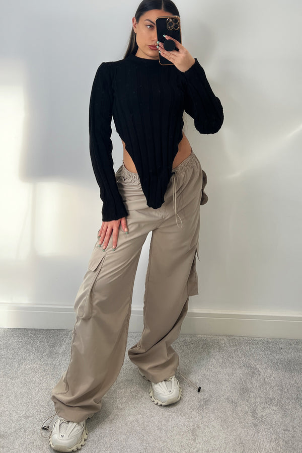 Lasula Kaya Black Distressed Hem Knit Long Sleeve Crop Jumper