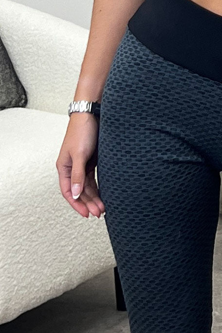 Lasula Kaydan Grey Textured Bum Ruched High Waisted Contour Gym Leggings