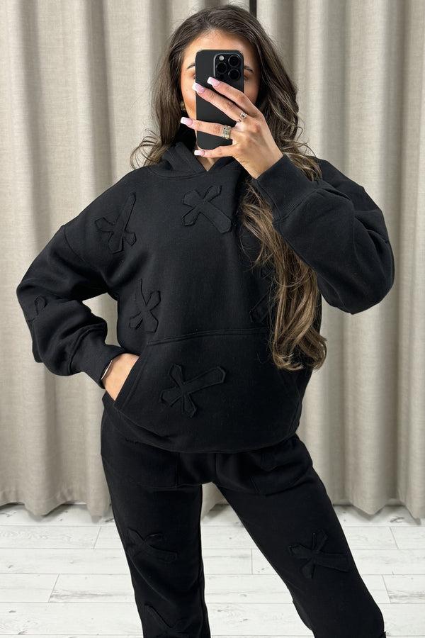 Lasula Keely Black Cross Detail Oversized Hoodie And Joggers Tracksuit Set