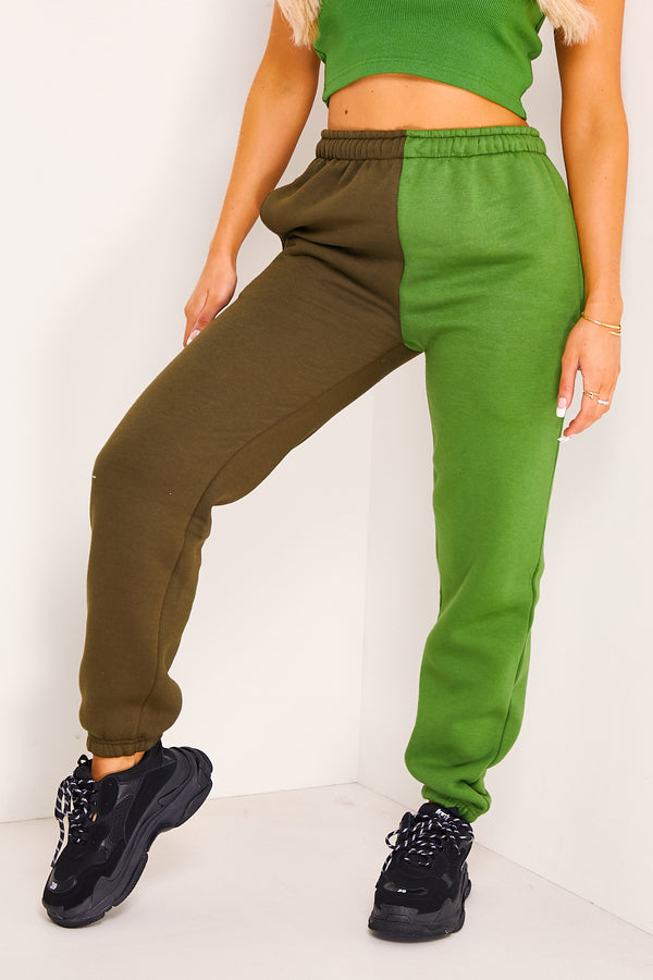 lasula Lacey Khaki and Olive Green Colour Block Joggers