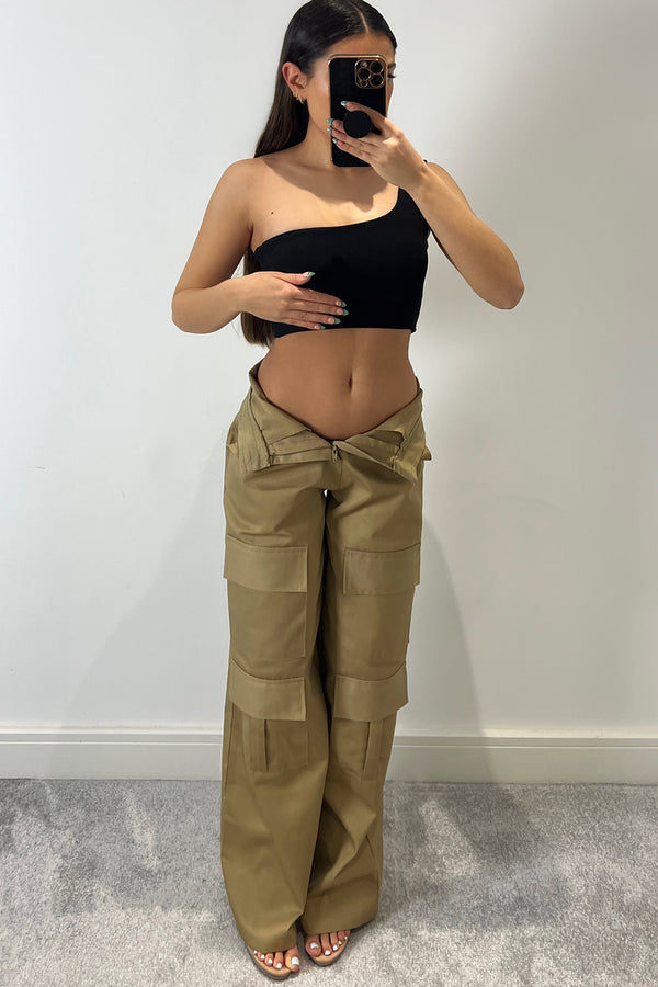 Lasula Larnie Beige Double Pocket Wide Leg Cargo Trousers