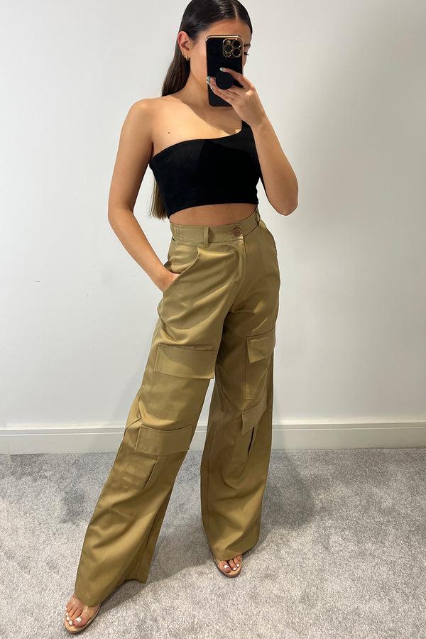 Lasula Larnie Beige Double Pocket Wide Leg Cargo Trousers