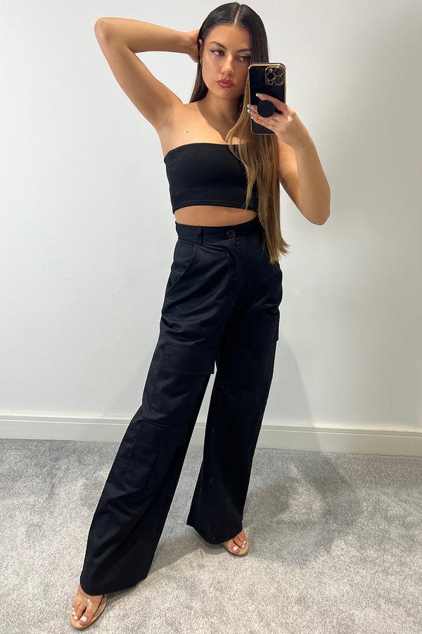 Lasula Larnie Black Double Pocket Wide Leg Cargo Trousers