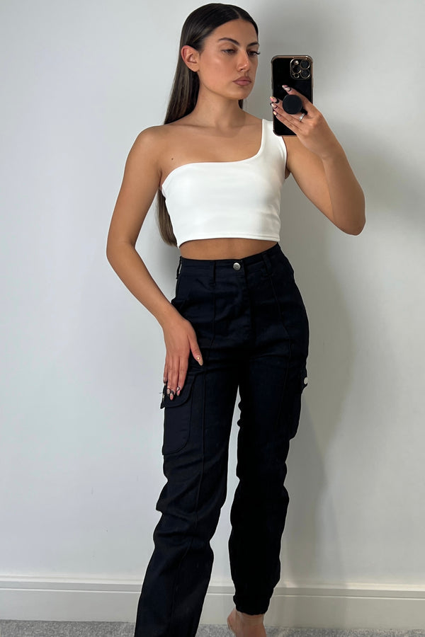 Lasula Ariaa White One Shoulder Crop Top