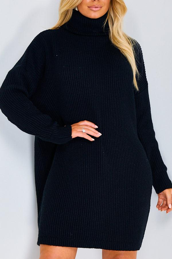 Lasula Black Roll Neck Jumper Dress