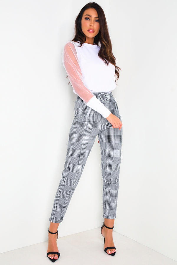 Lasula Black & White Houndstooth Belted Trousers