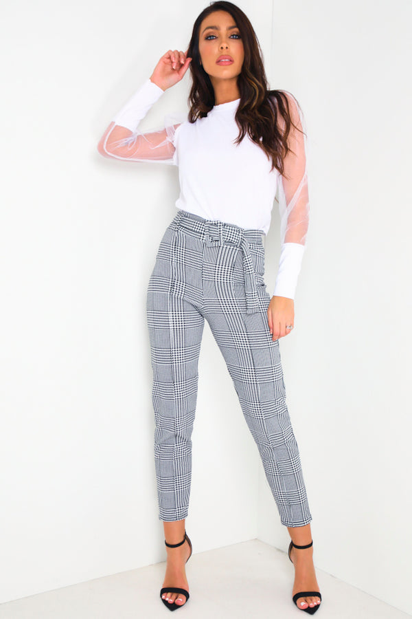 Lasula Black & White Houndstooth Belted Trousers
