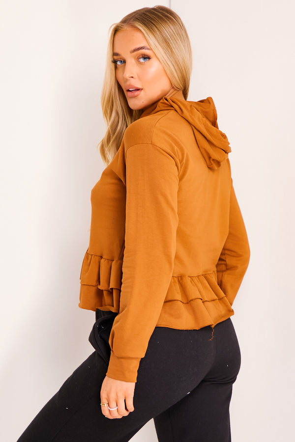Lasula Camel Frill Hem Hoodie