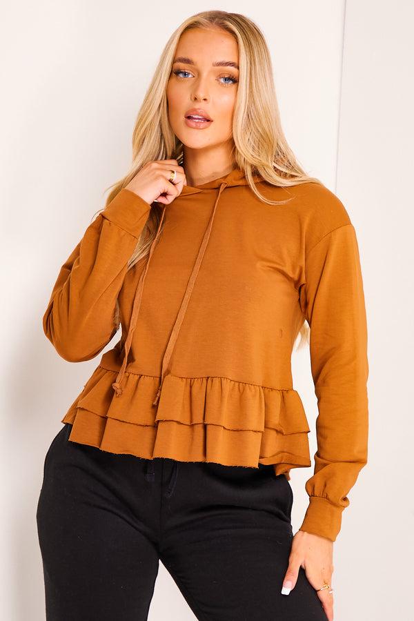 lasula Camel Frill Hem Hoodie