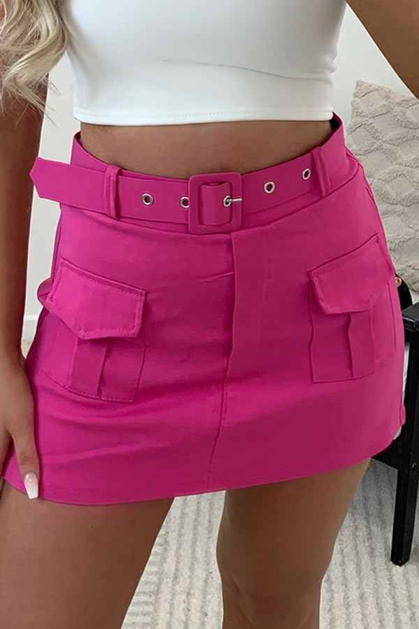 Lasula Carina Pink Belted High Waisted Cargo Skort