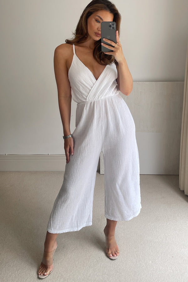 Lasula Clara White Wrap Over Culotte Jumpsuit