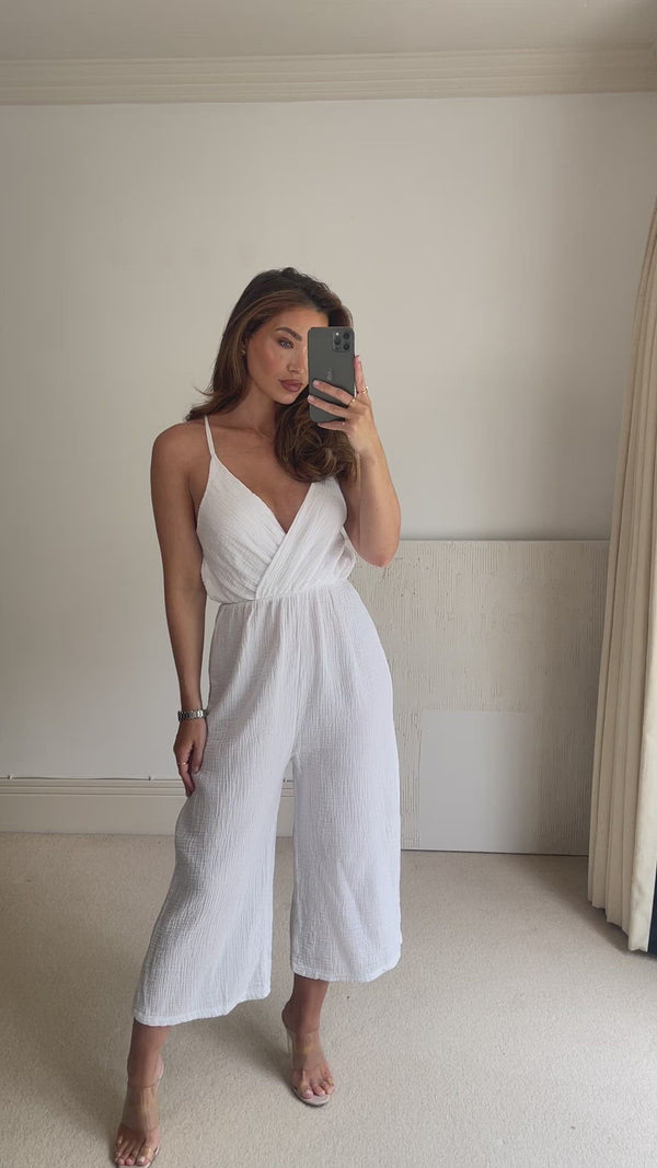 Lasula Clara White Wrap Over Culotte Jumpsuit