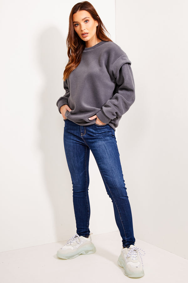 lasula Dakota Charcoal Fleece Oversized Sweatshirt