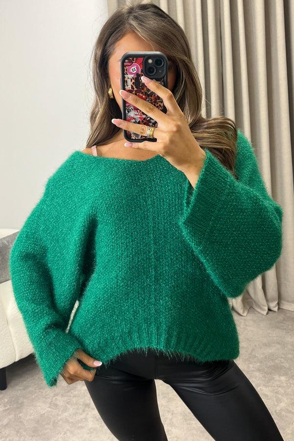 lasula Ebonie Green Slouchy Knit Jumper