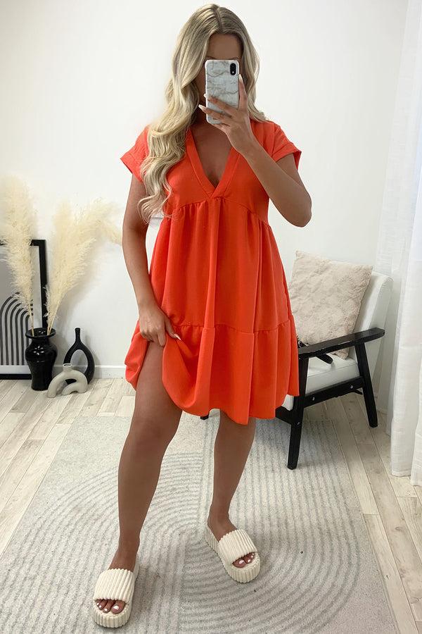 Lasula Emelia Orange Tiered Frill Smock Dress