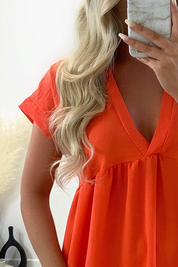 Lasula Emelia Orange Tiered Frill Smock Dress