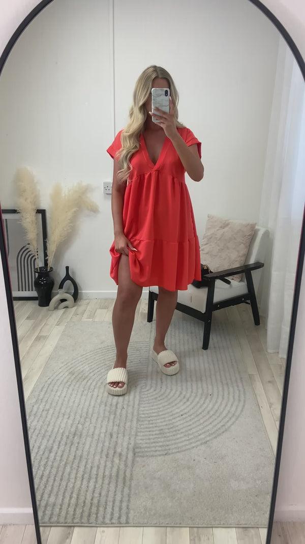 Lasula Emelia Orange Tiered Frill Smock Dress