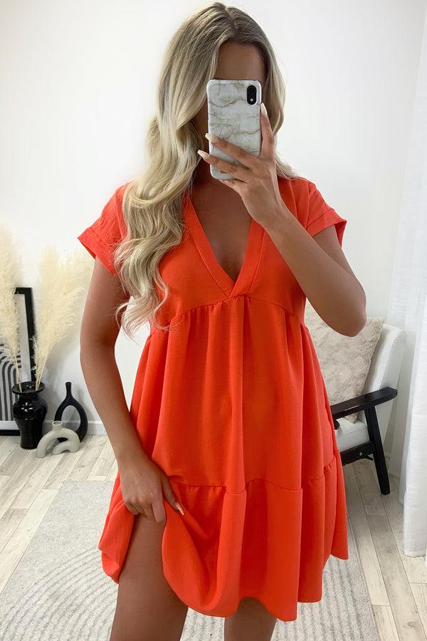 lasula Emelia Orange Tiered Frill Smock Dress