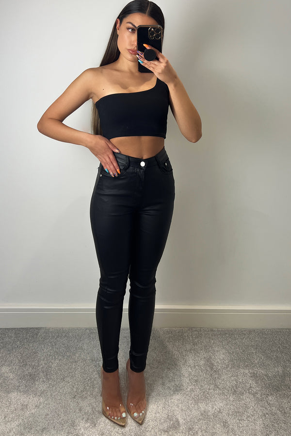 Lasula Emmy Black PU Faux Leather Skinny Jeans