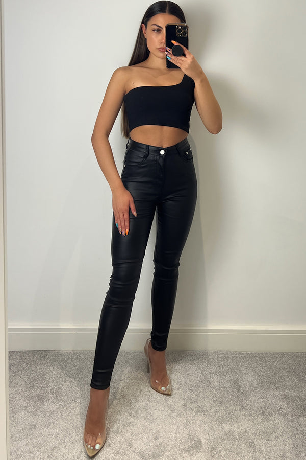 lasula Emmy Black PU Faux Leather Skinny Jeans