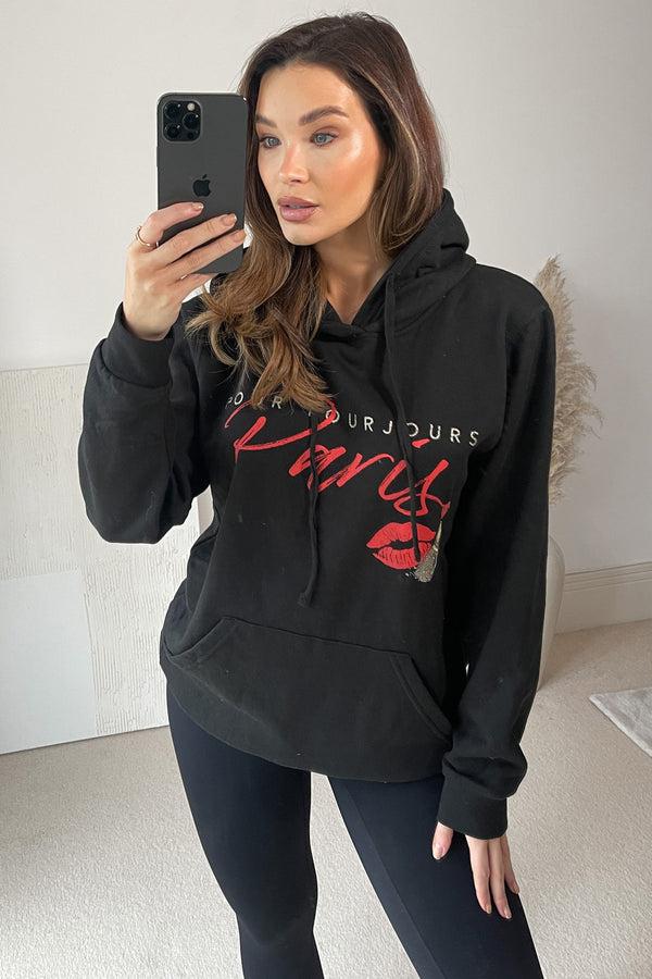 Lasula Evie-Jess Black Paris Slogan Hoodie