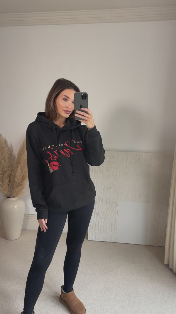 Lasula Evie-Jess Black Paris Slogan Hoodie