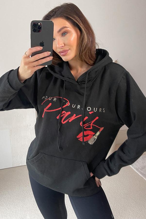 lasula Evie-Jess Black Paris Slogan Hoodie