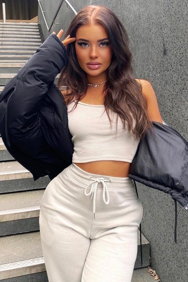 lasula Gabriella Grey Ribbed Vest Crop Top