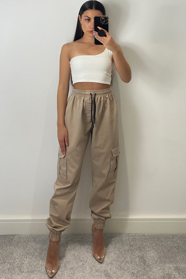 Lasula Gina Beige Utility Cargo Trousers