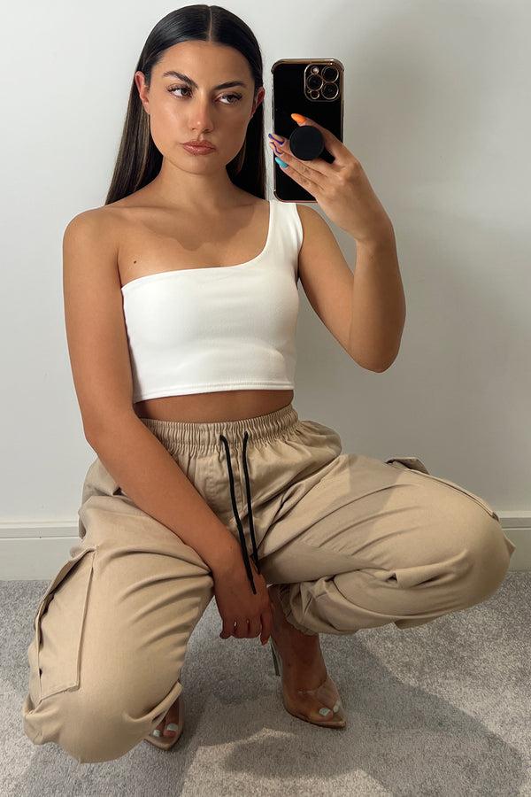 Lasula Gina Beige Utility Cargo Trousers
