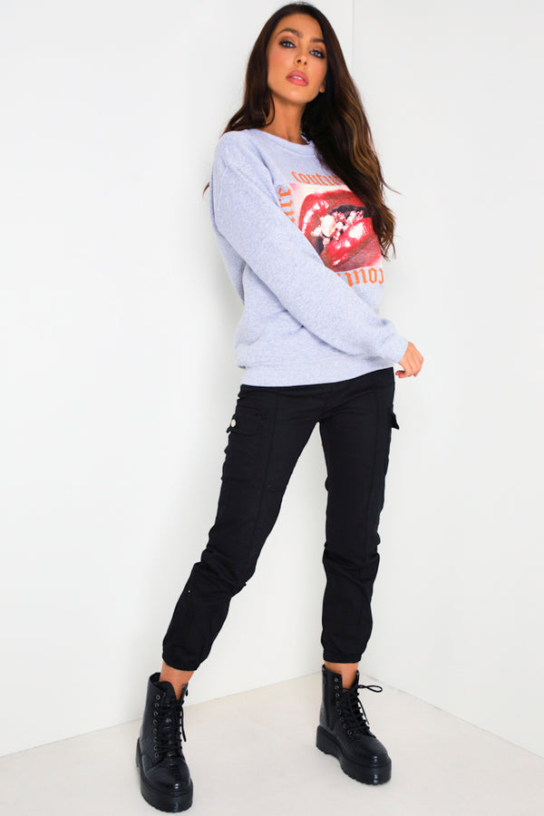 Lasula Grey Couture Graphic Slogan Sweatshirt