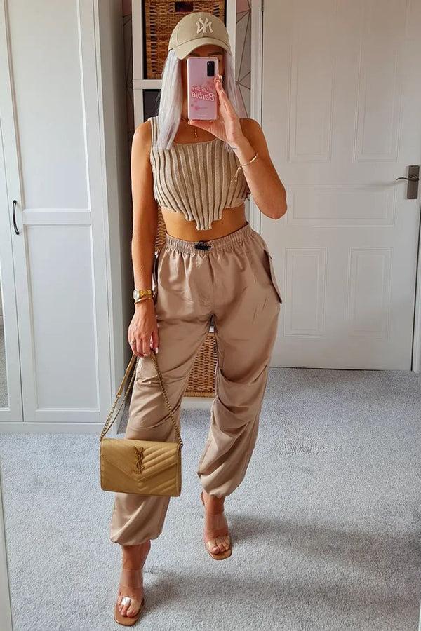Lasula Imogen Beige Distressed Hem Knit Crop Top