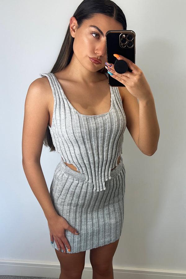 lasula Imogen Silver Lurex Knit Mini Skirt