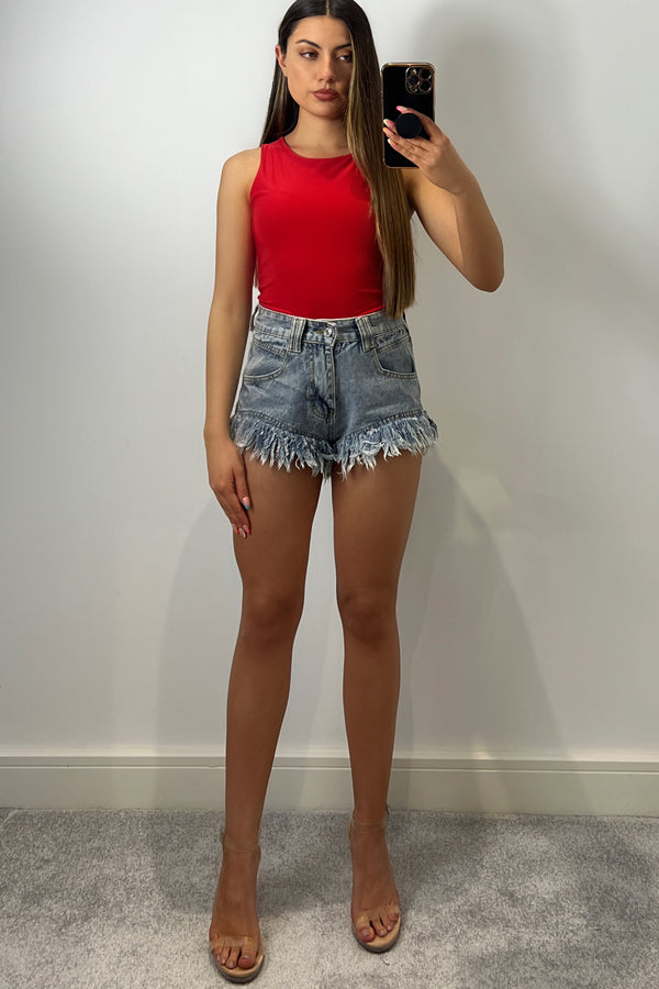 Lasula Jolene Red Slinky Sleeveless Bodysuit