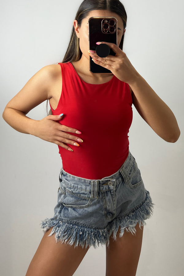 Lasula Jolene Red Slinky Sleeveless Bodysuit